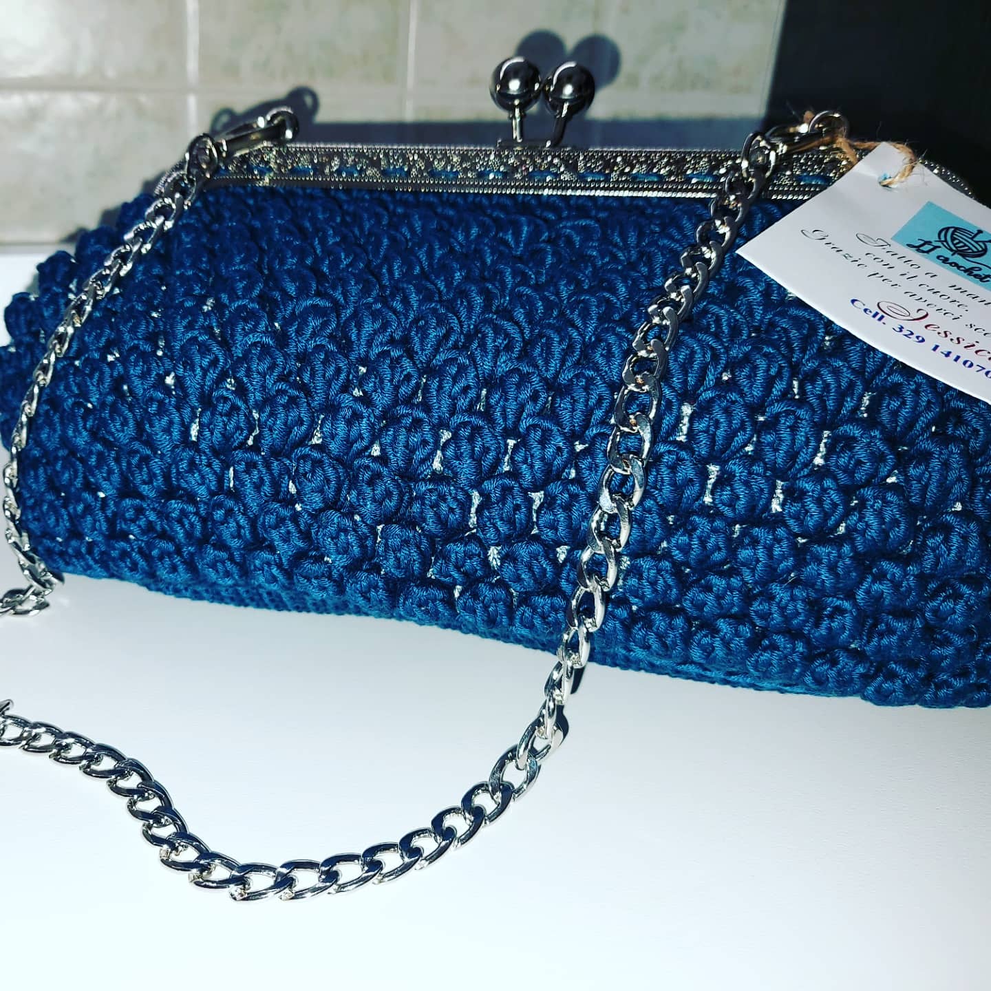 POCHETTE CROCHET PETROLIO