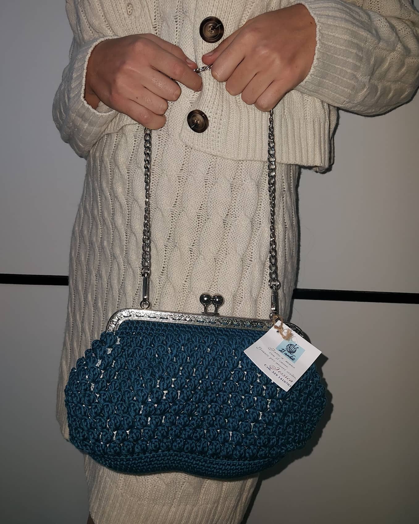POCHETTE CROCHET PETROLIO