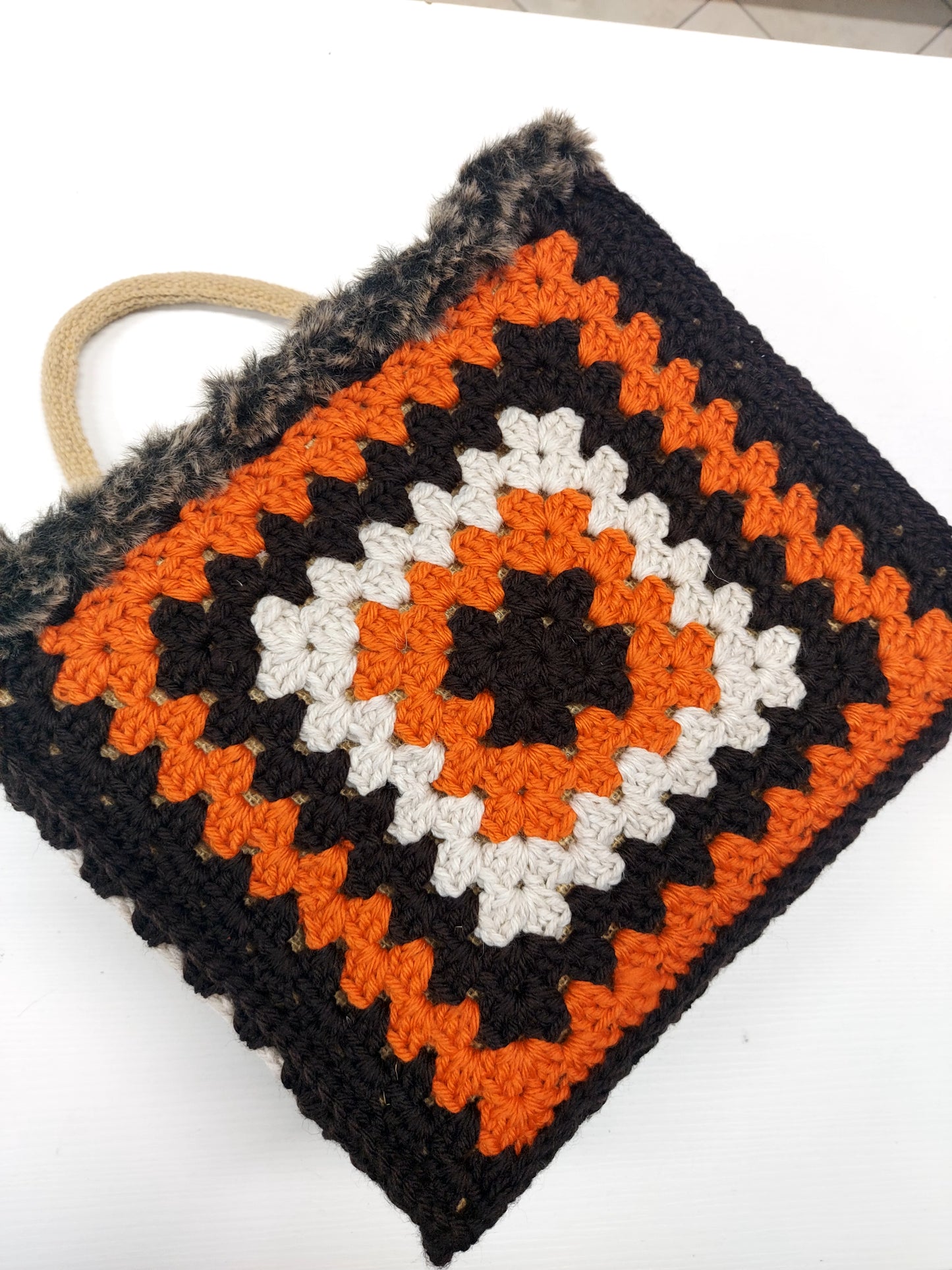 Bag Crochet Granny Con Pelliccia