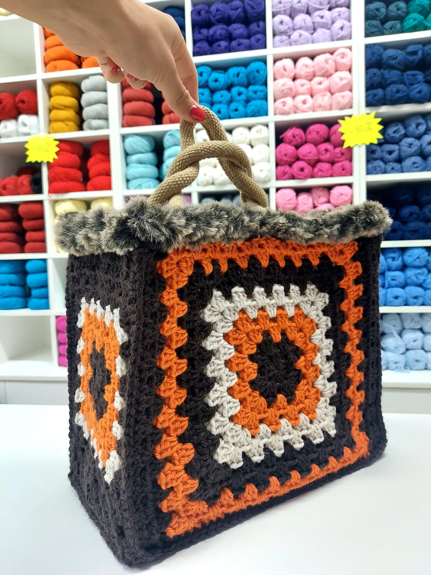 Bag Crochet Granny Con Pelliccia