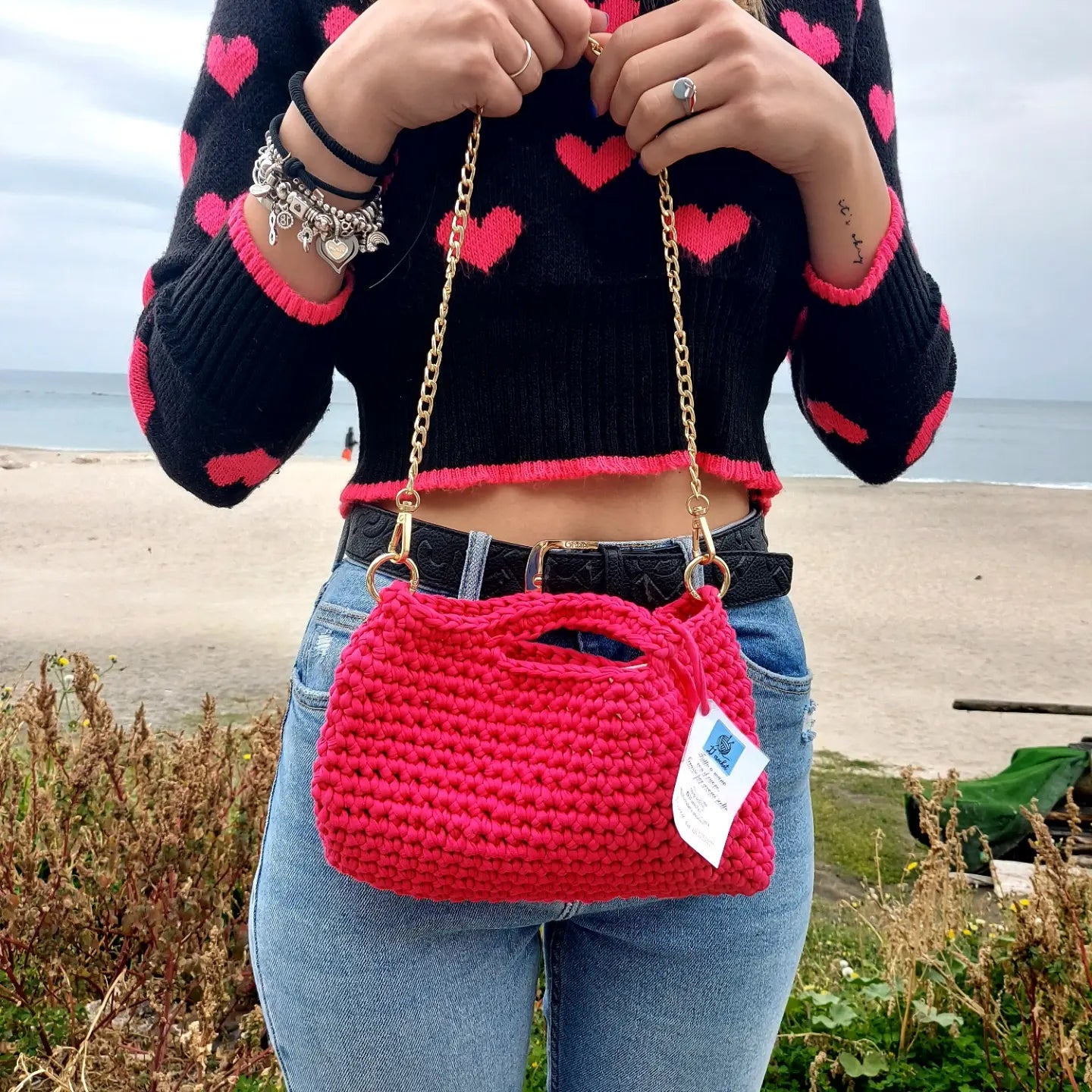 Handmade crochet Bag con tracolla