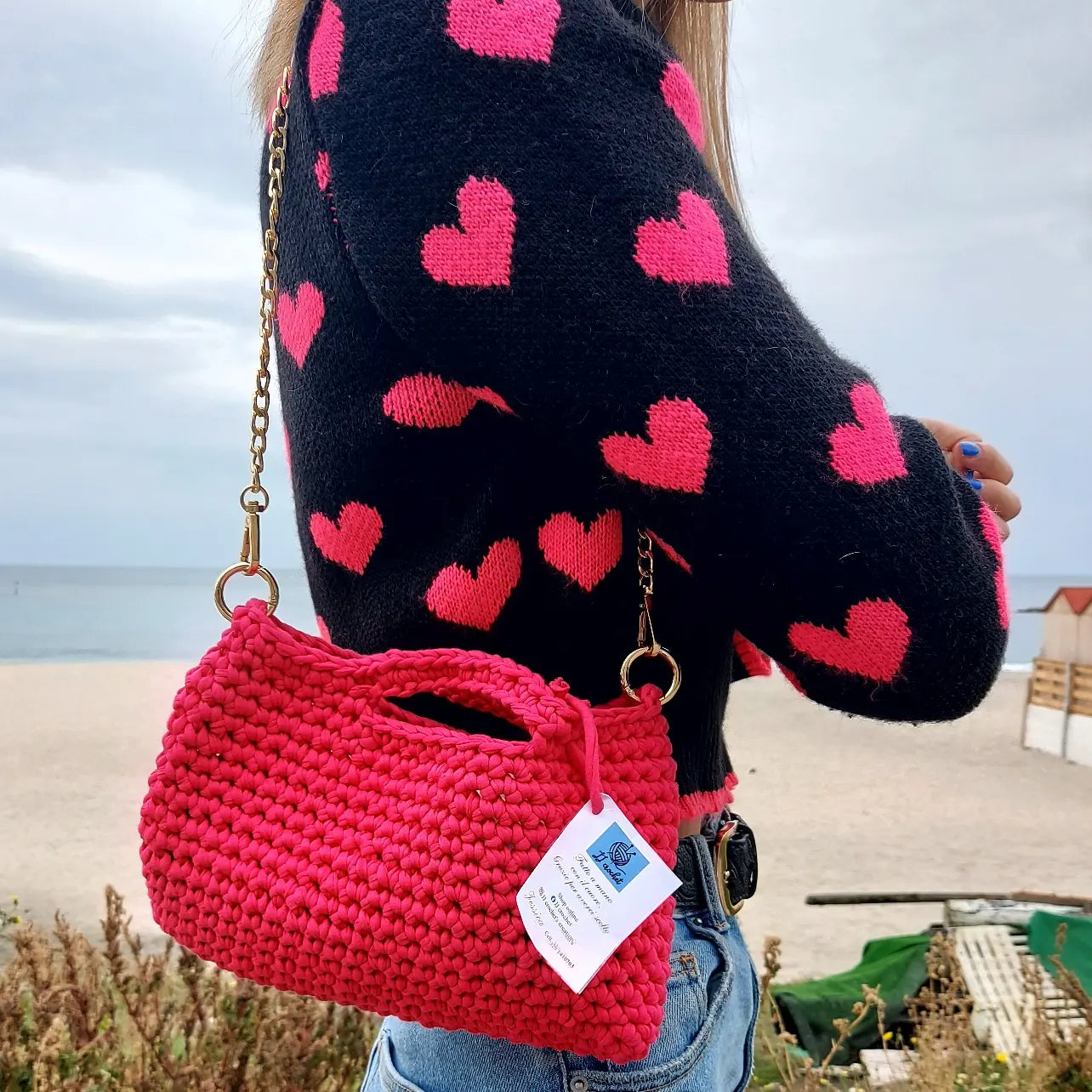 Handmade crochet Bag con tracolla
