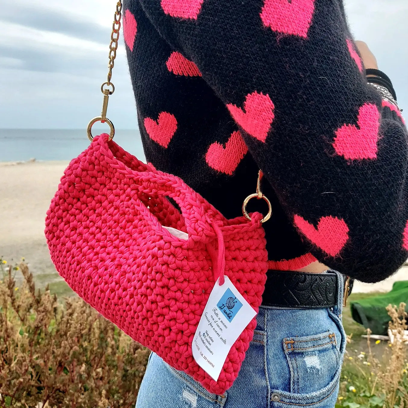 Handmade crochet Bag con tracolla