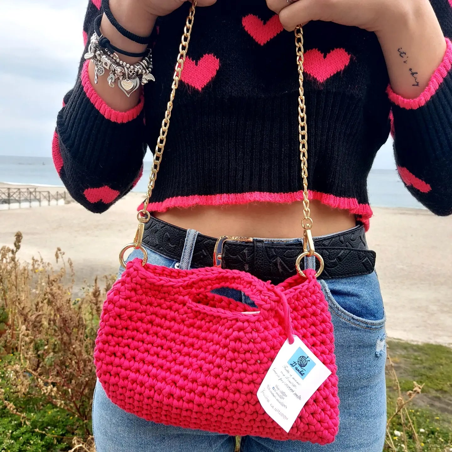 Handmade crochet Bag con tracolla