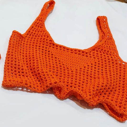 TOP IN CROCHET CON LOGO IN COTONE